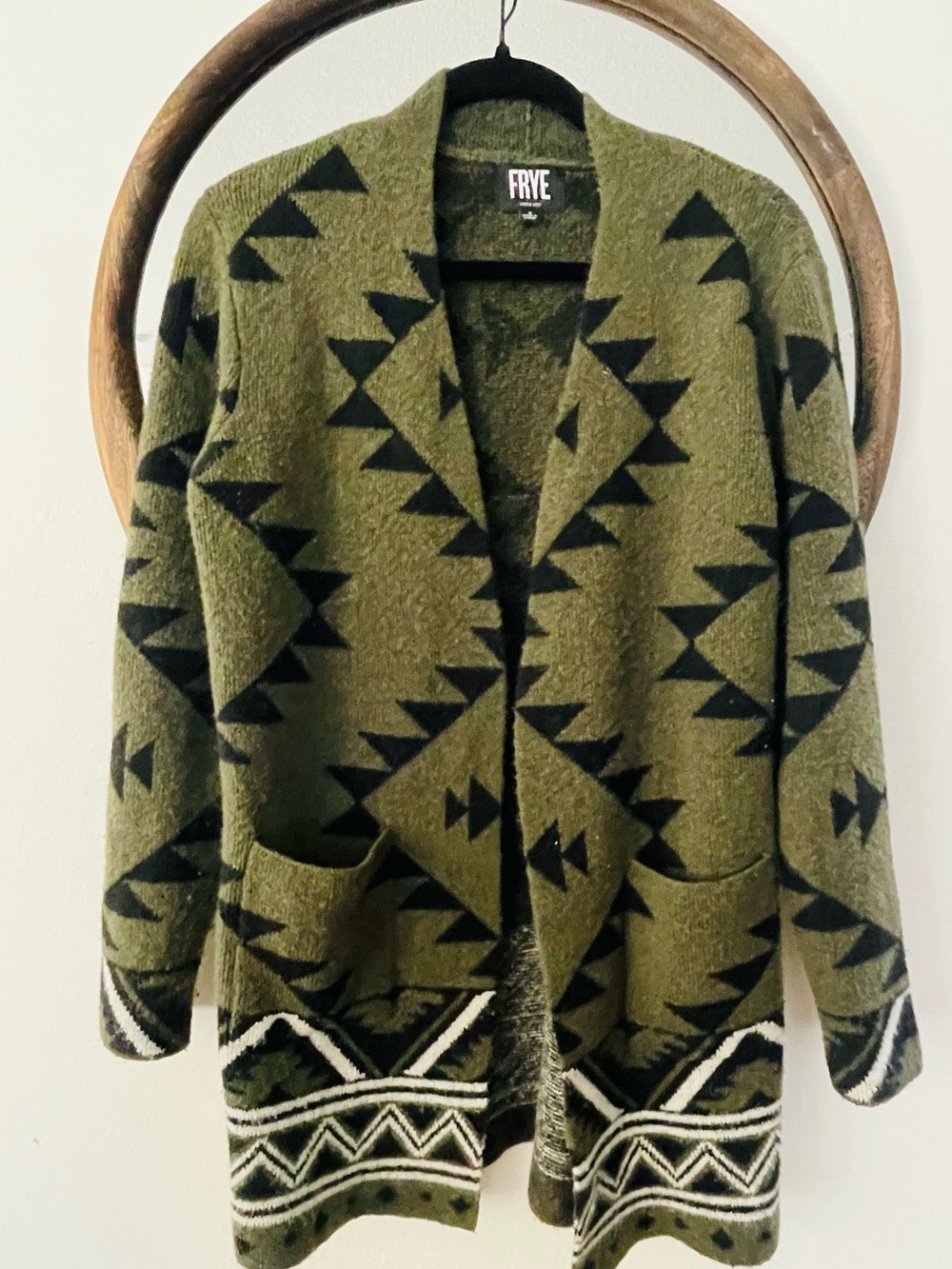 FRYE Olive & Black Patterned Knit Cardigan